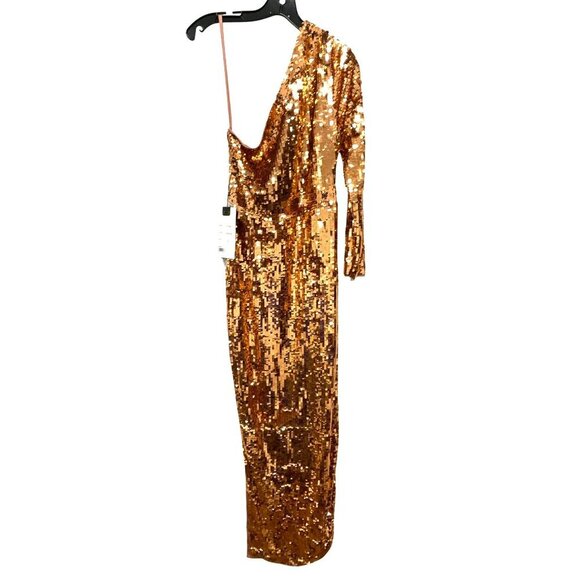 NEW Mac Duggal Copper Sequins One Shoulder Dress Formal Gown Maxi Dress - Picture 5 of 6